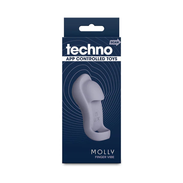 Packaging of a molly finger vibe with 'techno' branding on a white background