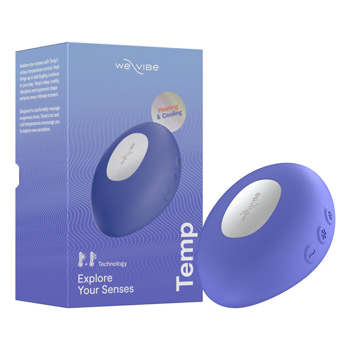 Purple weVibe Temp product with packaging on a white background
