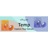 WeVibe Temp product packaging with orange and blue boxes on a gradient background