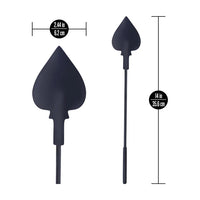 Temptasia Ardor Spade Crop by Blush in black silicone displayed with product dimensions showing 14-inch length and 2.44-inch spade tip width.