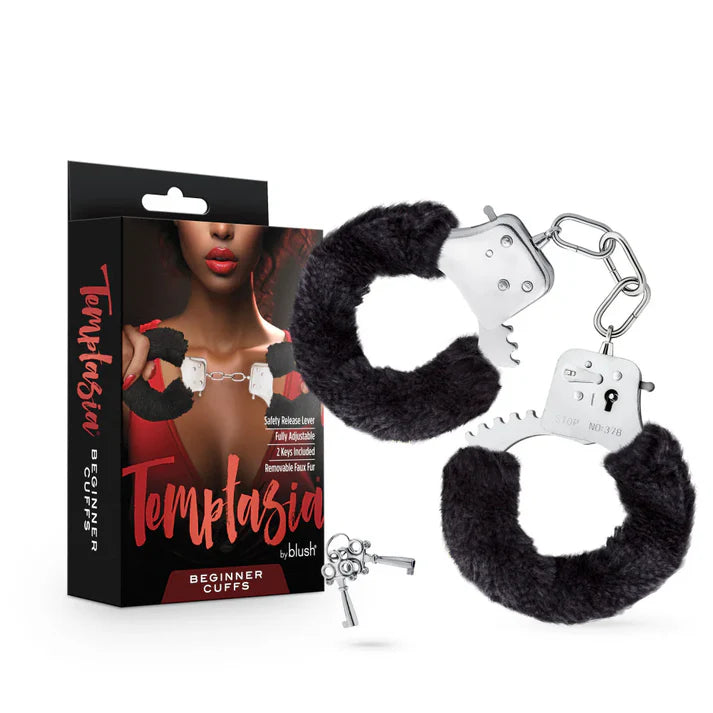 faux fur hand cuffs black