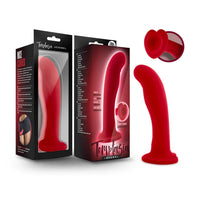 red slanted dildo with curved head and bottom base