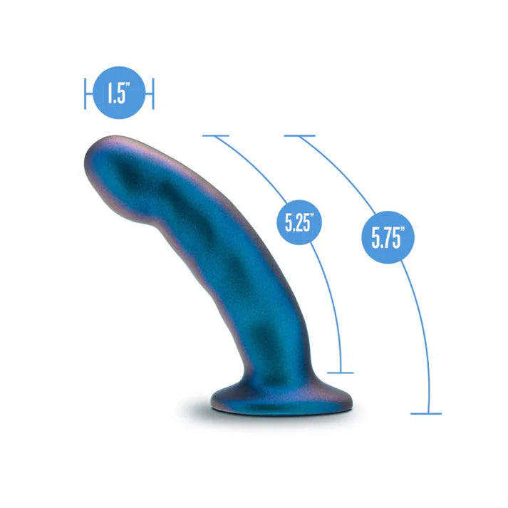 ridged penis shaped head pegging dildo size chart. 1.5" wide, 5.25" insertible, 5.75" height