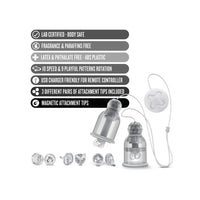 temptasia titillator with attachments and features listed on a white background