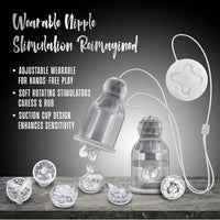 Wearable nipple stimulation device with text on a dark background