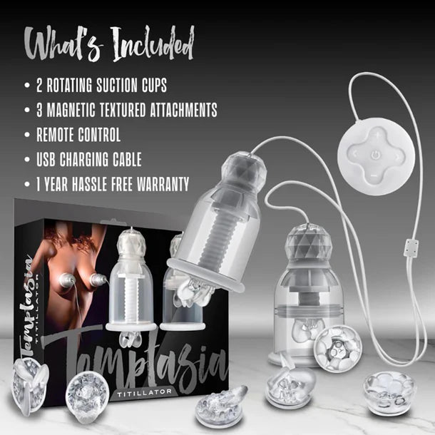 temptasia titillator and attachments on a gray background