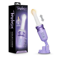 Purple thrusting vibrator with digital display and packaging labeled 'Templasia' on a white background