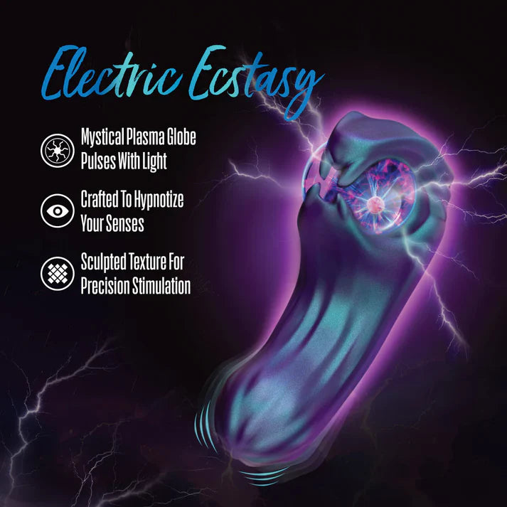 Mystical plasma globe with light effects on a dark background, labeled 'Electric Ecstasy'.