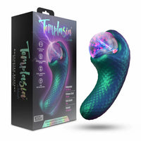 curved handle with reptile texture, mystical plasma globe on top beside box packaging