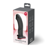 Package of 'The Boss Stub' dildo product with visible branding on a white background