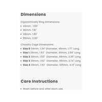 Product dimensions and care instructions on a white background