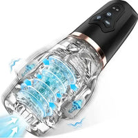 Clear electronic device with black control panel on a white background