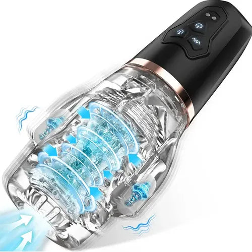Clear electronic device with black control panel on a white background