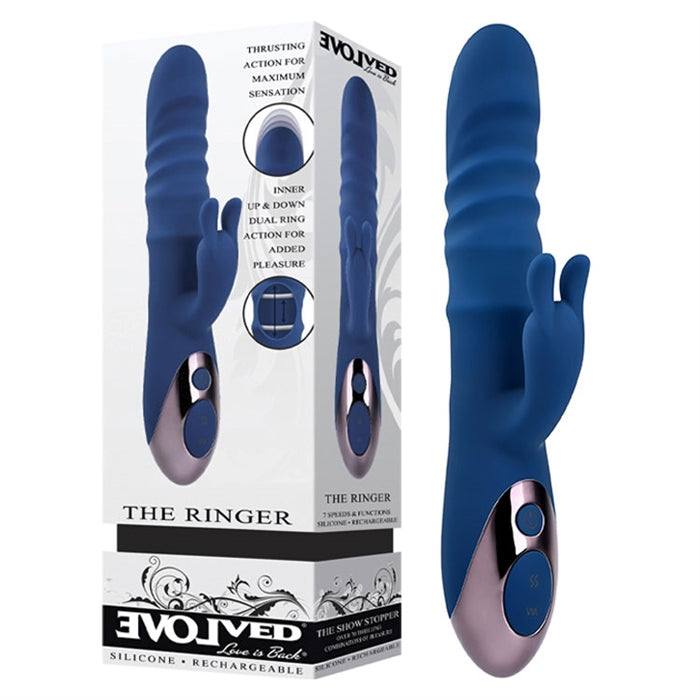 blue thrusting vibrator with clit stim