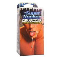 a male on packaging with mouth open, and white liquid dripping out 