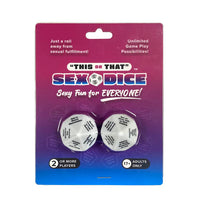 “This or That” Sex Dice game by Forum featuring two oversized dice with playful adult prompts and colorful packaging designed for couples and party game fun.