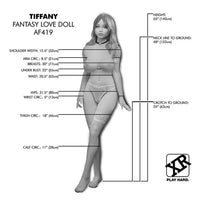 Measurement chart of a fantasy love doll labeled 'Tiffany' with dimensions.