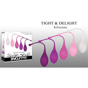 5pc kegel ball set with tails in different colors next to box