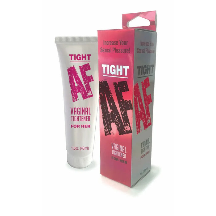 Vaginal tighten product with tube and packaging on a white background