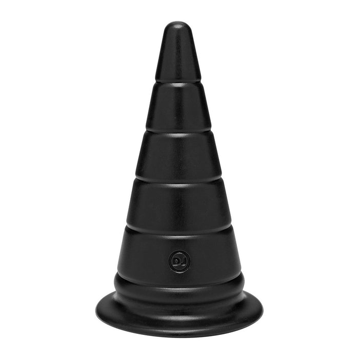 large rounded cone anal plug with ridges on a white background