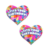 confetti shaped heart pasties with tits your birthday written inside