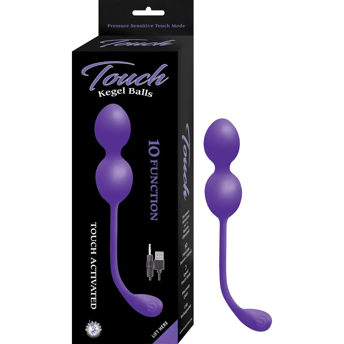Purple Kegel Balls with packaging on a white background