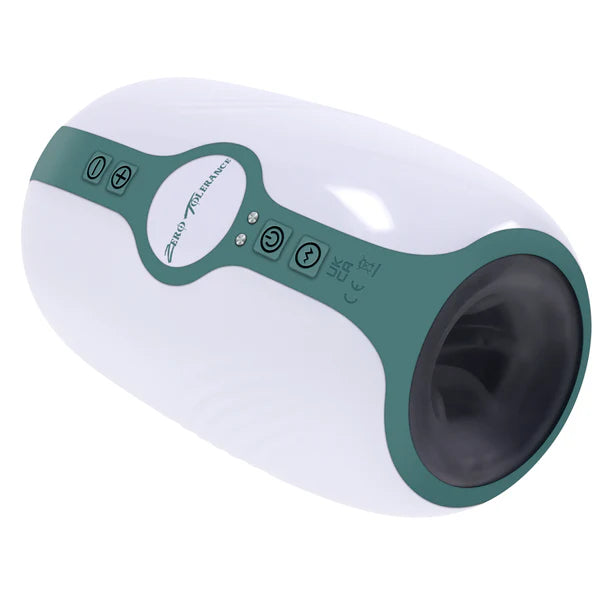 white & green masturbator in case with black sleeve