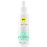 PJUR Toy Clean spray bottle with a yellow label on a white background