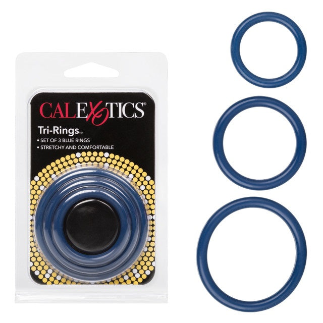 cal exotics tri rings package with 3 pack blue cock rings