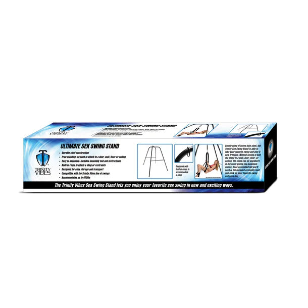 Box for a sex swing stand with branding and product details on a white background