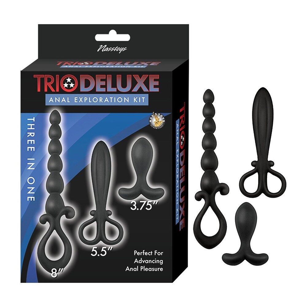 Triod eluxe anal exploration kit packaging with product illustrations on a white background
