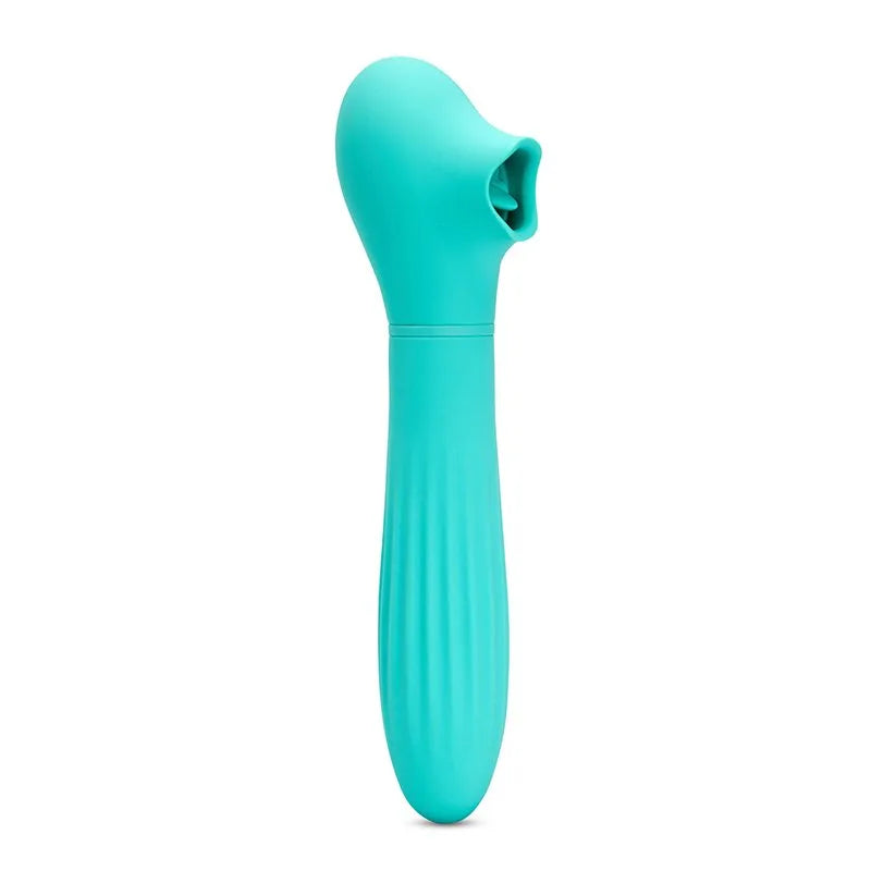 Turquoise handheld massager on a white background