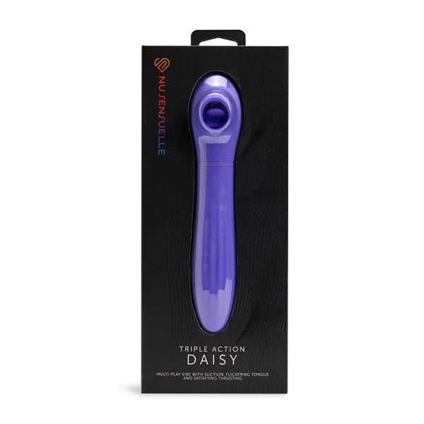 Purple triple action Daisy product in black packaging with NuFuelle branding.