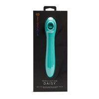 Teal triple action daisy sex toy with 'Nu Senuelle' branding on a black background