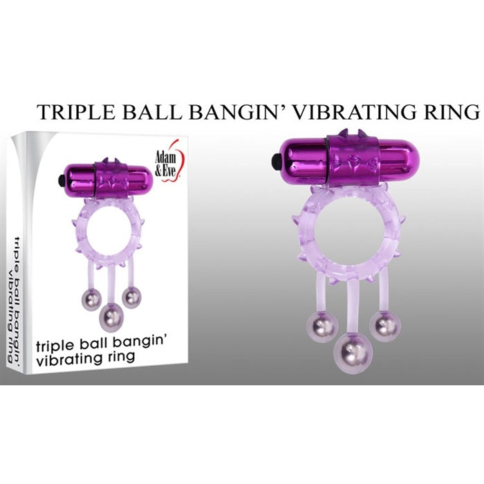 purple jelly cock ring purple bullet and 3 ball bangers next to adam&eve box