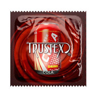 trustex Condom package with a can of Cola design on a white background