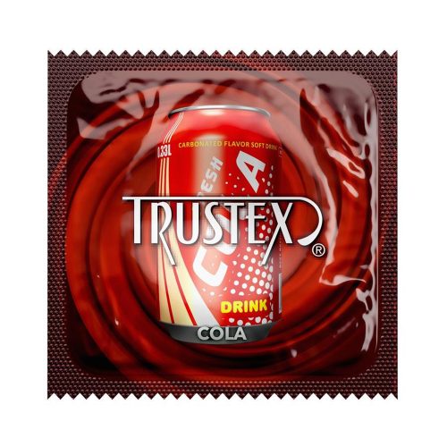 trustex Condom package with a can of Cola design on a white background