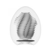 white egg shaped masturbator with spiral ribbing inside