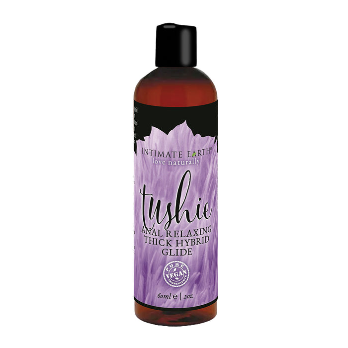 dark bottle with purple label tushie anal relaxing thick hybrid lubricant 2oz