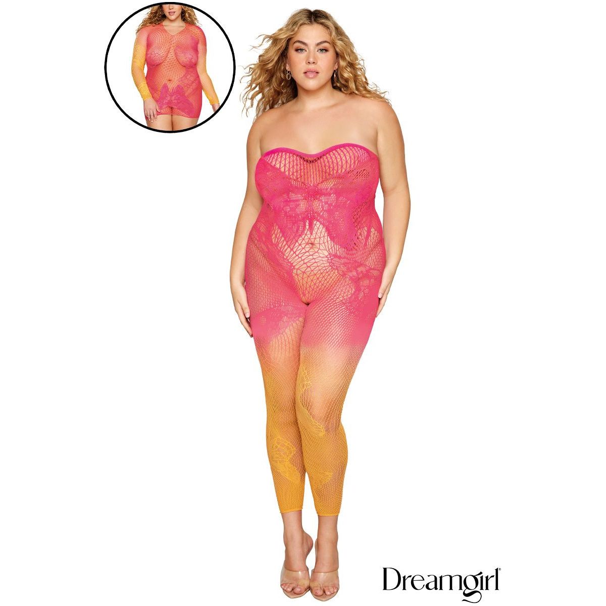 pink & yellow mesh bodystocking