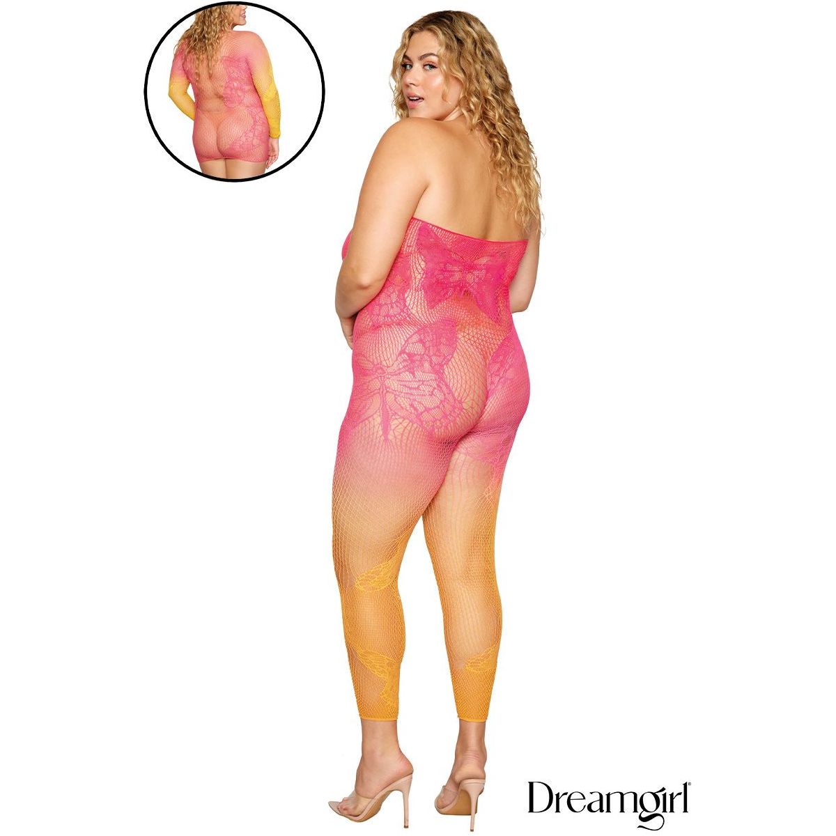 pink & yellow mesh bodystocking