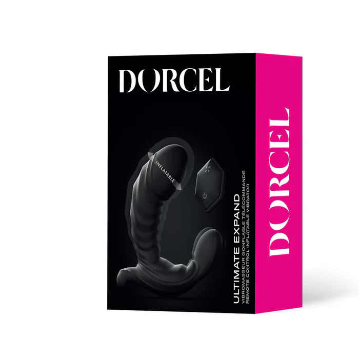 Dorcel ultimate expand prostate massager product packaging with black and pink design on a white background