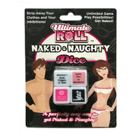 cartoon male & female on packaging with 4 naked & naughty sex dice 
