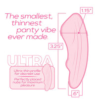 Diagram of a pink panty vibe with measurements and text on a white background