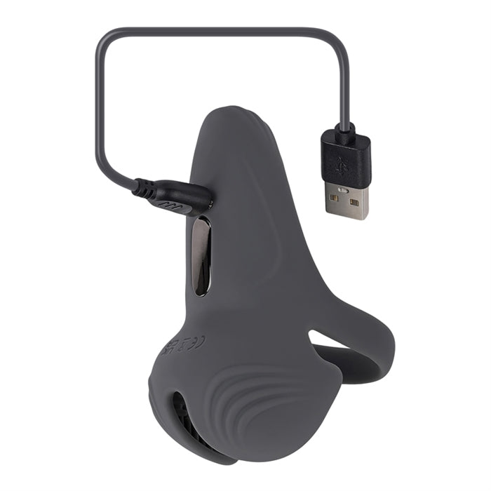 grey cock ring with charger on white background