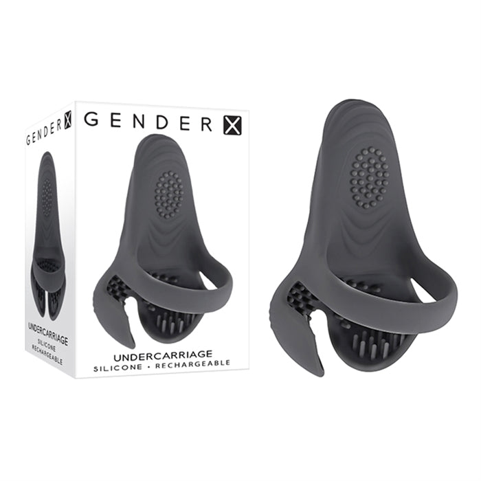 The image shows a black silicone vibrating cock ring with four vertically aligned bulbs and a textured handle base. The product is displayed from different angles, highlighting its design and features.
