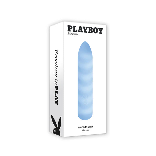 blue and white marble design sleek vibrator on box packaging