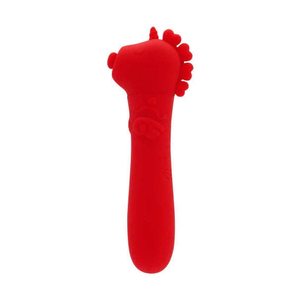 red vibrating bullet with unicorn head, heart main, with tongue sticking out 
