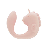 c shaped vibrator with unicorn head, with tongue sticking out in peach