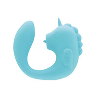 c shaped vibrator with unicorn head, tongue sticking out